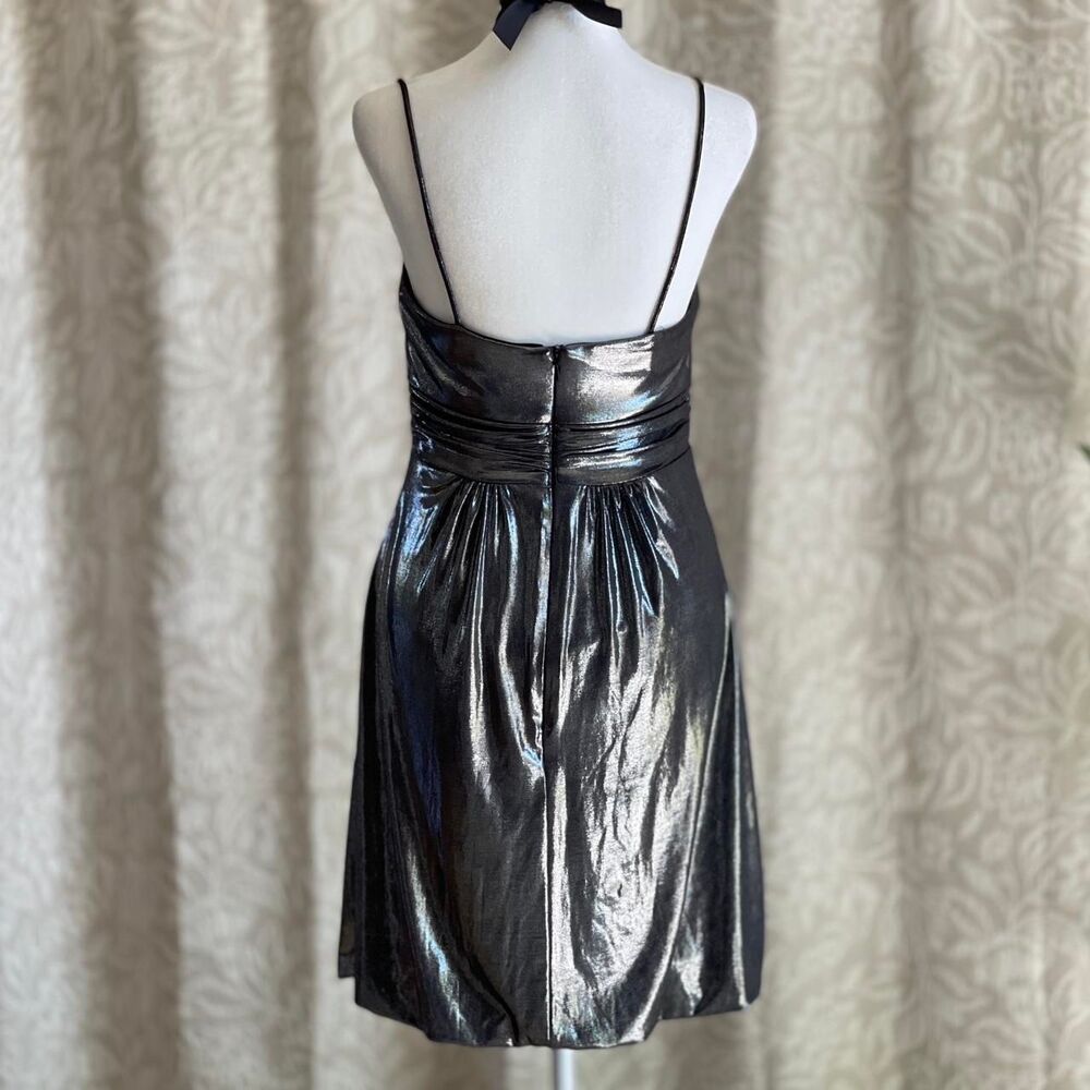 NWT Vintage Y2K Jessica McClintock Metallic Silver Spaghetti Strap Mini Dress 6 - Picture 3 of 8